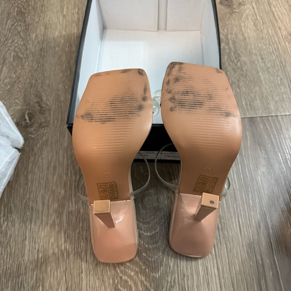 PrettyLittleThing Nude Square Toe Clear Strap Heels Mules Slip On Size 6 - Picture 13 of 13